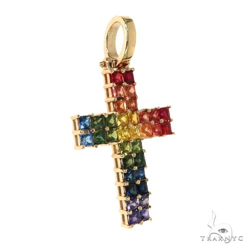 Rainbow 2 Row Princess Cut Sapphire Cross 67790 - Image 2