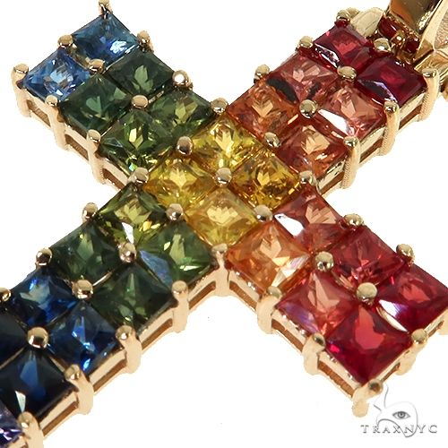 Rainbow 2 Row Princess Cut Sapphire Cross 67790 - Image 3