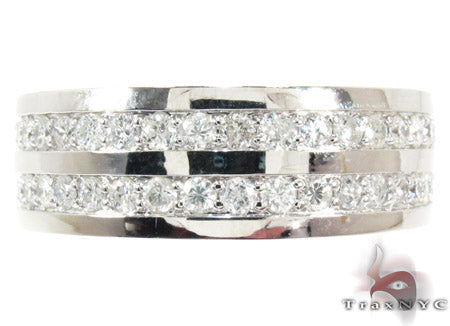 White gold wedding ring with two rows of round cut prong-set diamonds