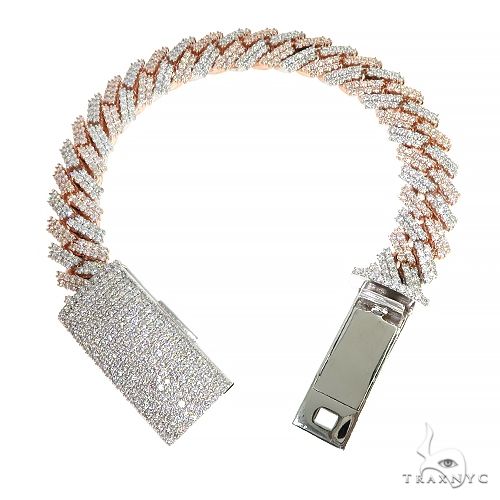 2 Tone Prong Set Diamond Cuban Bracelet 66928 - Image 3