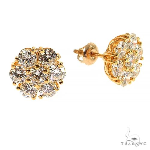 14K Gold 20 PT Diamond Flower Earrings (Lab), photo 2 of 4