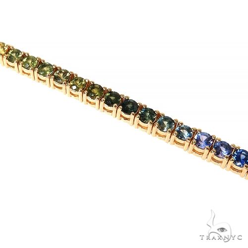 14K Gold 15 Pointer Rainbow Sapphire Tennis Bracelet, photo 3 of 6