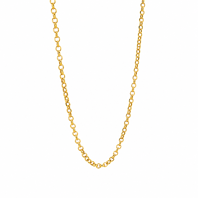 21K gold 1.8mm anchor cable chain necklace with polished finish, available in multiple lengths.