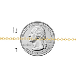 21K gold 1.8mm cable chain linked across a quarter for scale.