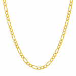 21K gold 3.5mm Figaro chain with alternating oval and bar links, polished finish.