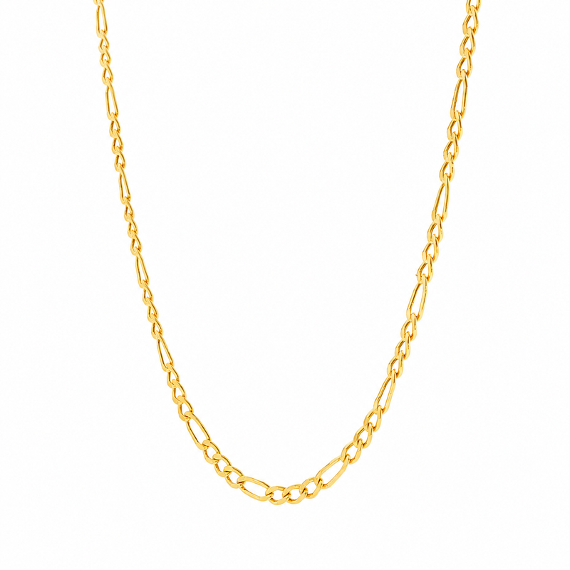 21K gold Figaro chain necklace with 3.5mm links, elegant unisex design.