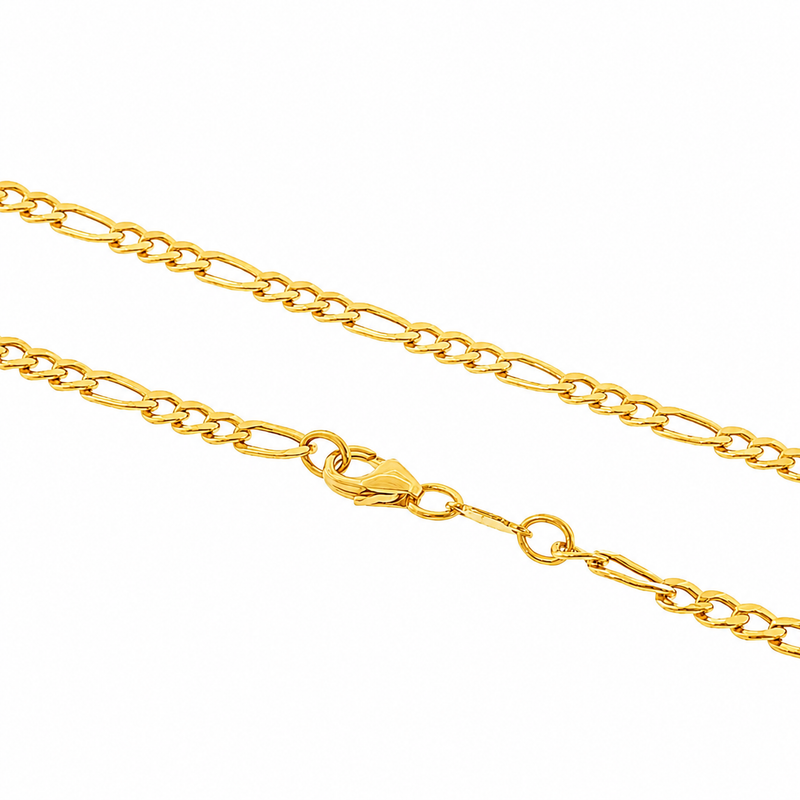 21K gold 3.5mm Figaro chain with lobster clasp, polished finish for men and women.