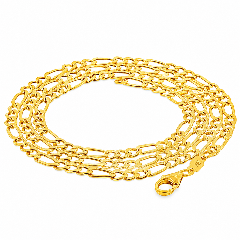 21K gold Figaro chain with 3.5mm link width and lobster clasp closure.
