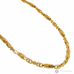 26-inch 5.5mm 22K yellow gold Greek key link chain with assorted patterned links.