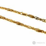 26-inch 5.5mm 22K yellow gold Greek key link chain with assorted patterned links.