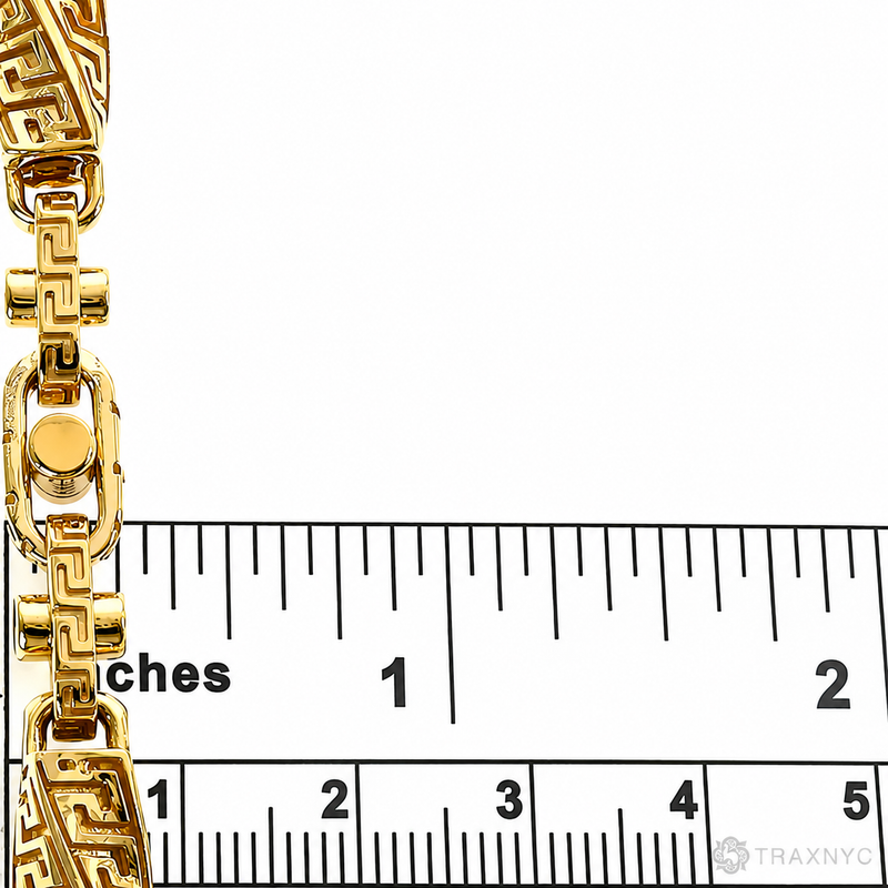 28-inch 7.5mm 22K yellow gold chain with solid Greek key link design.