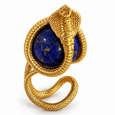 24K Gold Cobra Lapis Lazuli Orb Ring
