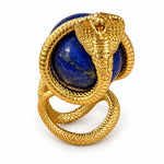 24K Gold Cobra Lapis Lazuli Orb Ring, view 3