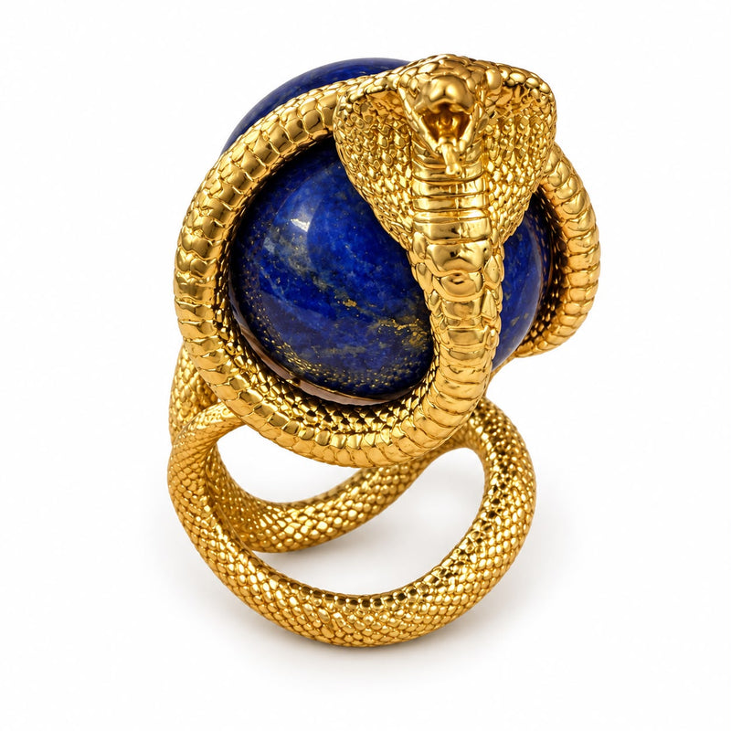 24K Gold Cobra Lapis Lazuli Orb Ring, view 3