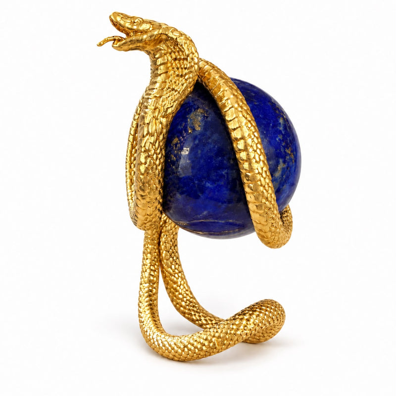 24K Gold Cobra Lapis Lazuli Orb Ring, view 5