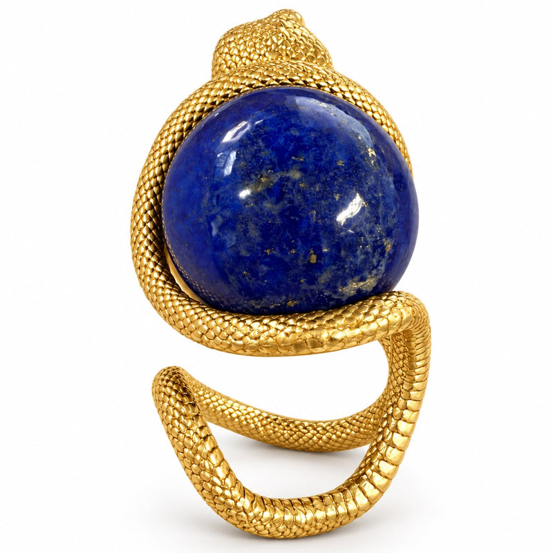24K Gold Cobra Lapis Lazuli Orb Ring, view 6