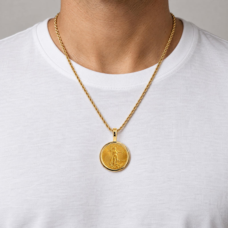 24K Gold Lady Liberty Coin 1/10 oz Sleek Frame Pendant 71923 - TRAX11