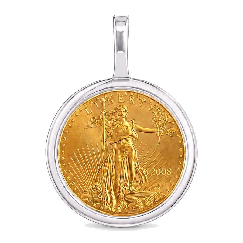 24K Gold Lady Liberty Coin 1/10 oz Sleek Frame Pendant 71923 - TRAX3