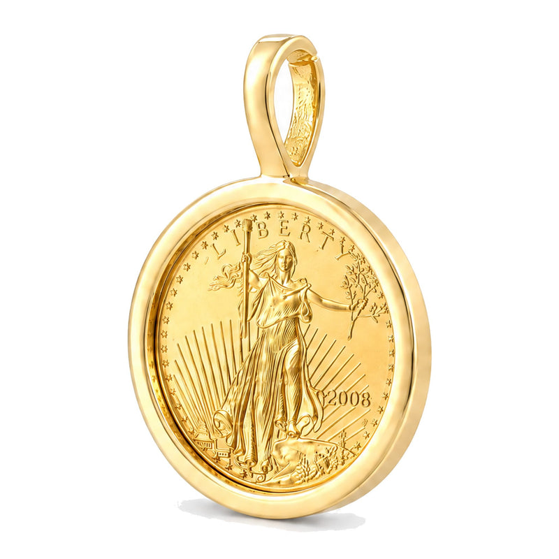 24K Gold Lady Liberty Coin 1/10 oz Sleek Frame Pendant 71923 - TRAX4