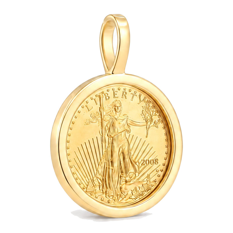 24K Gold Lady Liberty Coin 1/10 oz Sleek Frame Pendant 71923 - TRAX5