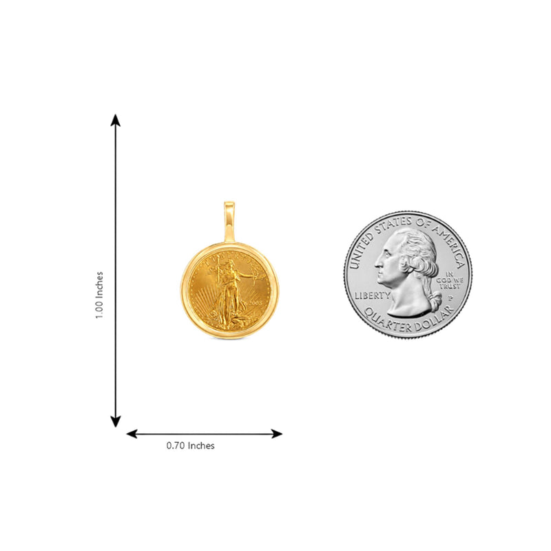 24K Gold Lady Liberty Coin 1/10 oz Sleek Frame Pendant 71923 - TRAX7