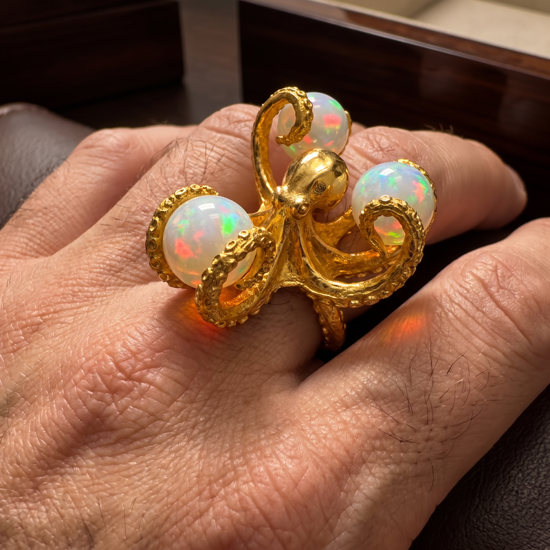 24K Gold Octopus Opal Orb Ring, view 9