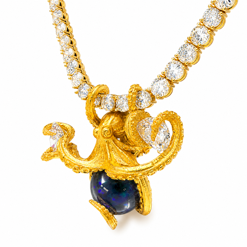 24K Octopus Opal Diamond Tennis Chain Set