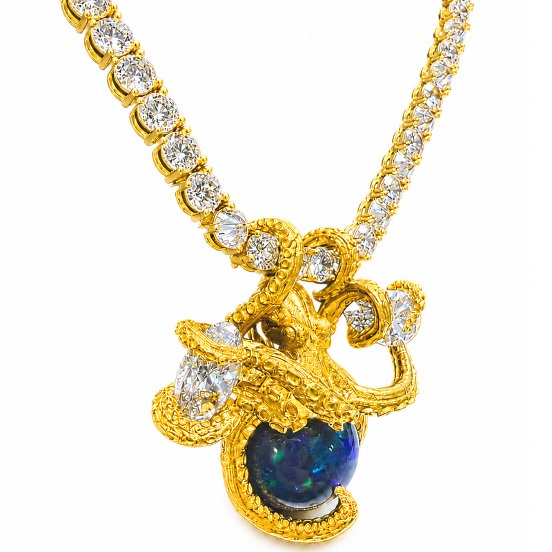 24K Octopus Opal Diamond Tennis Chain Set