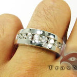 Silver men's wedding band with 8 channel-set round diamonds in a polished finish.