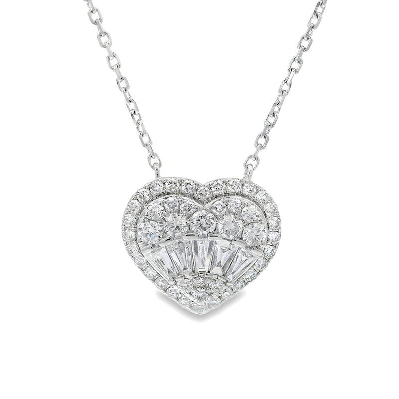 18K Gold Heart Baguette Diamond Necklace 67914 - Image 2