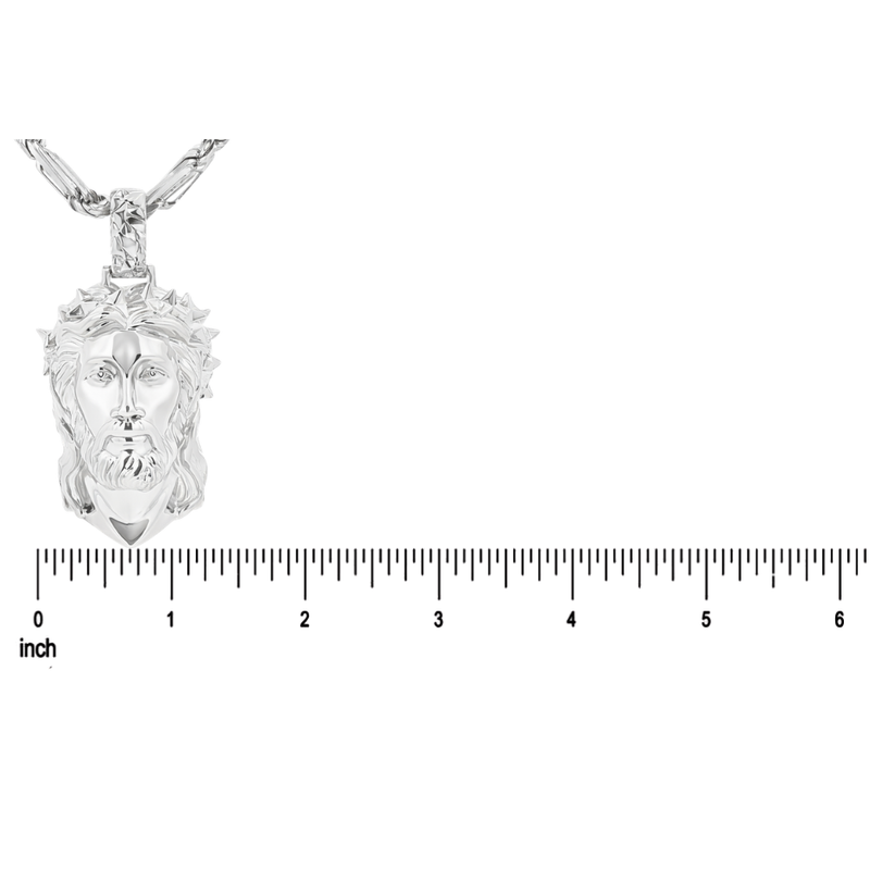 925 silver Jesus head pendant with spiked crown on a Milano rope chain.