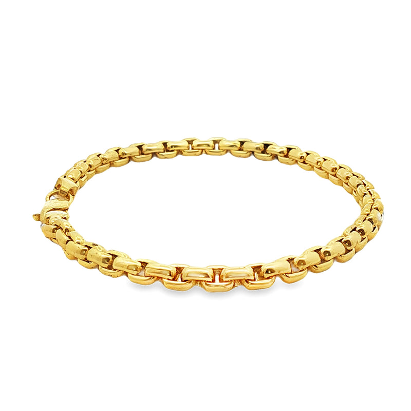 14K Yellow Gold Solid Round Box Link Bracelet 8.75 Inches 4.5mm 70901