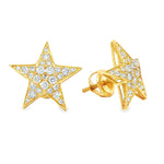 Yellow gold star-shaped cluster diamond stud earrings with bright white diamonds.
