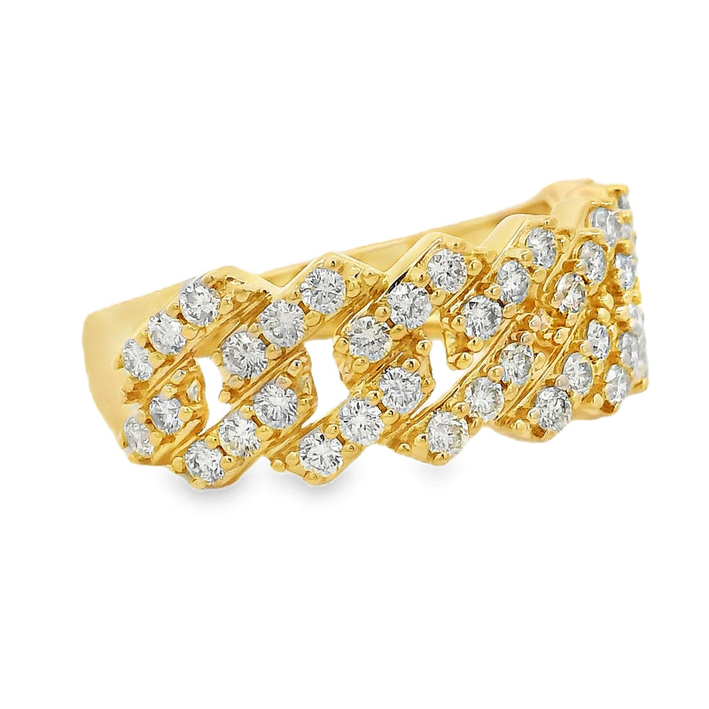 14K Gold One Row Diamond Cuban Link Ring 65971