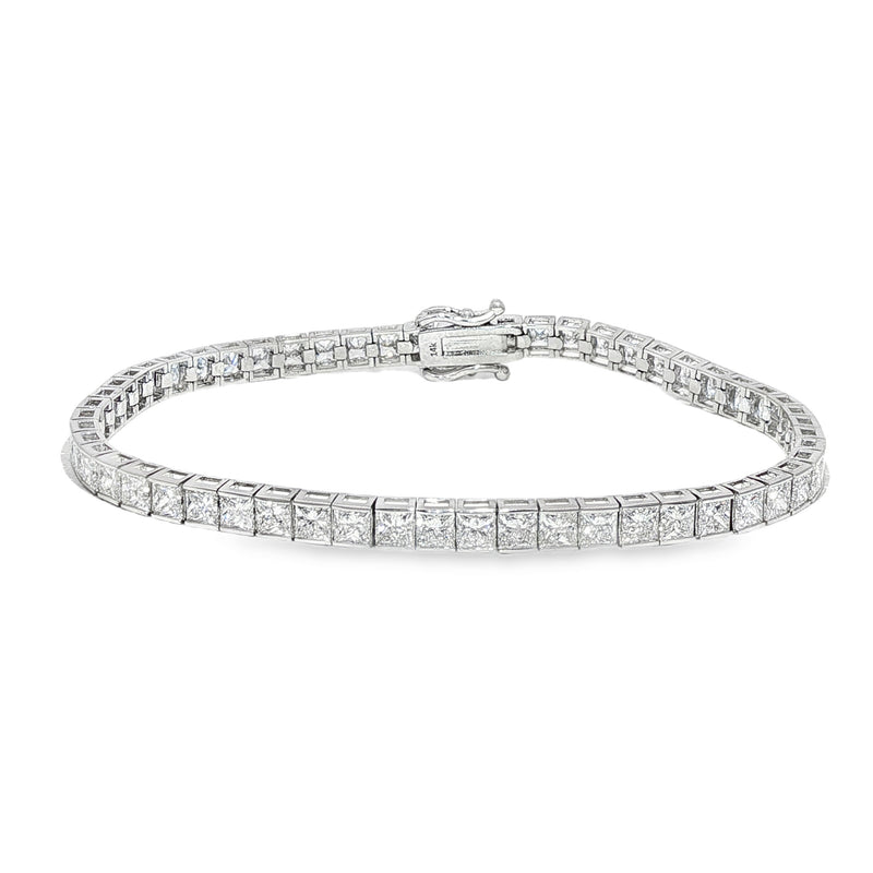 White gold diamond tennis bracelet with secure clasp, sleek and elegant design.