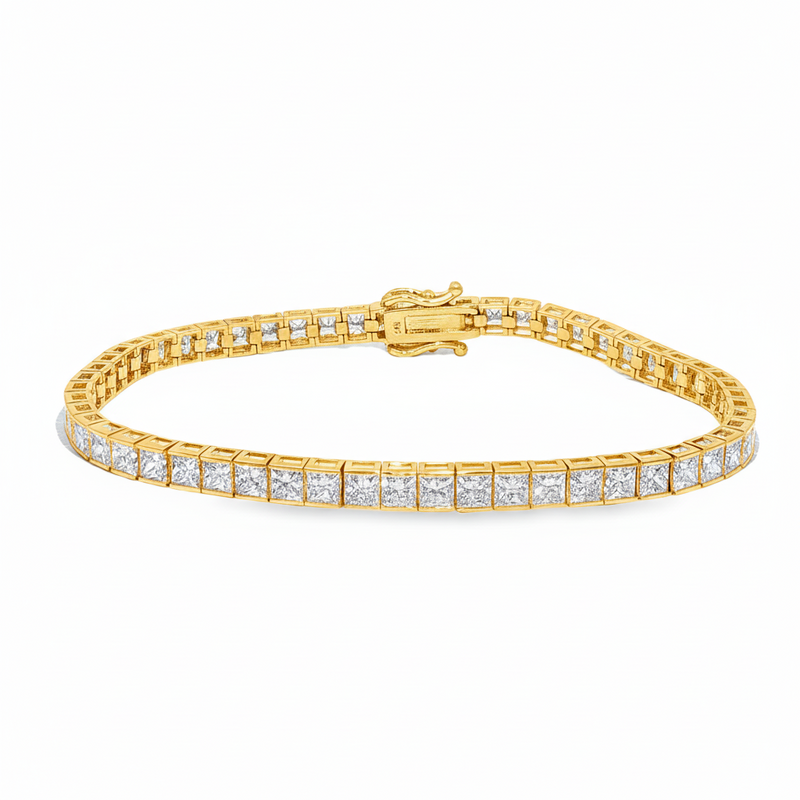 White gold diamond tennis bracelet with secure clasp, sleek and elegant design.