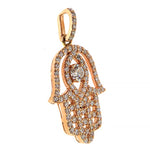 Rose gold Hamsa pendant with pave diamonds and marquise center stone on bail.