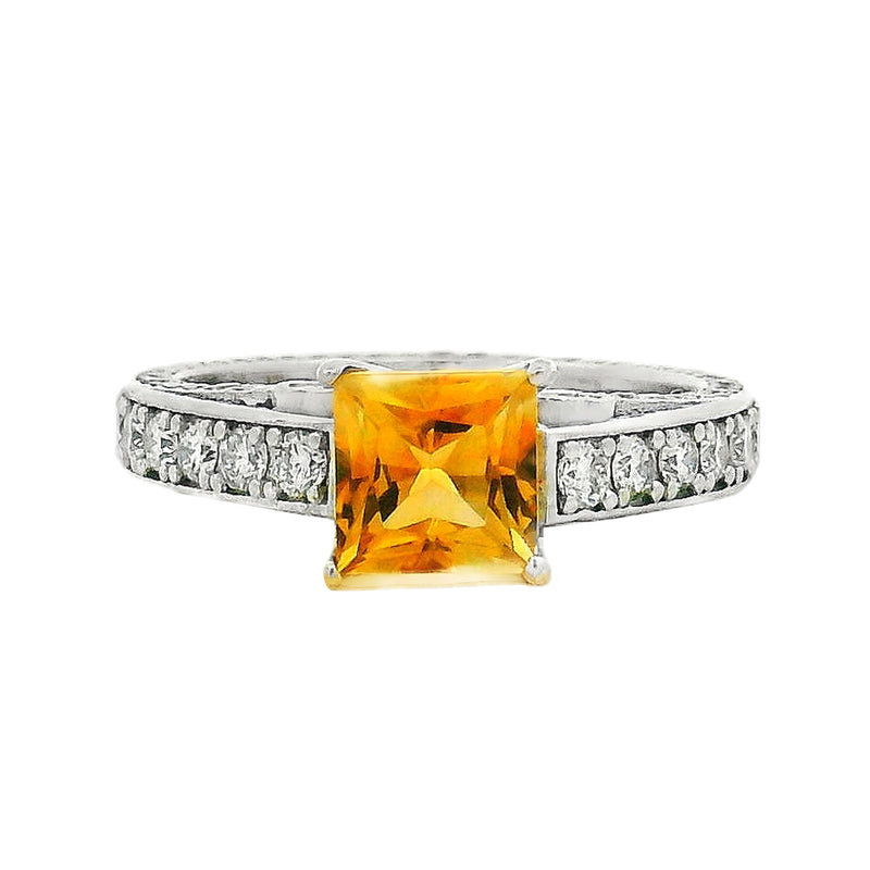 Diamond Citrine Gemstone Ring in 18K gold
