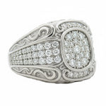 925 silver men's ring with cluster diamonds and intricate filigree detailing.