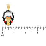 Yellow gold Native Chief pendant with red and turquoise feather details.