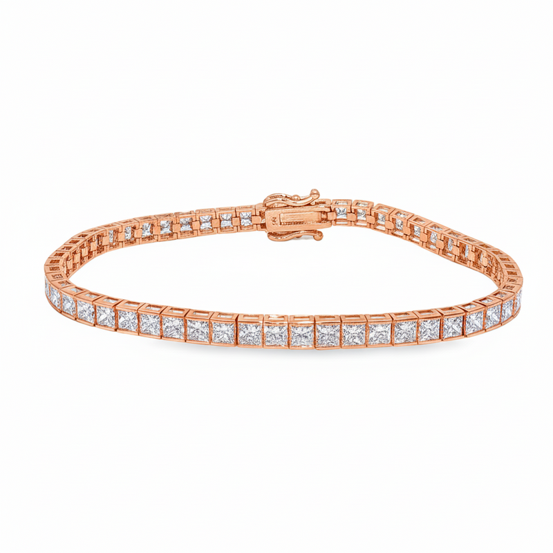 White gold diamond tennis bracelet with secure clasp, sleek and elegant design.