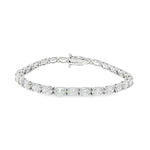 White gold tennis bracelet with oval-cut diamonds in a linked setting.