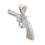 925 silver revolver pendant with textured grip and detailed barrel design.