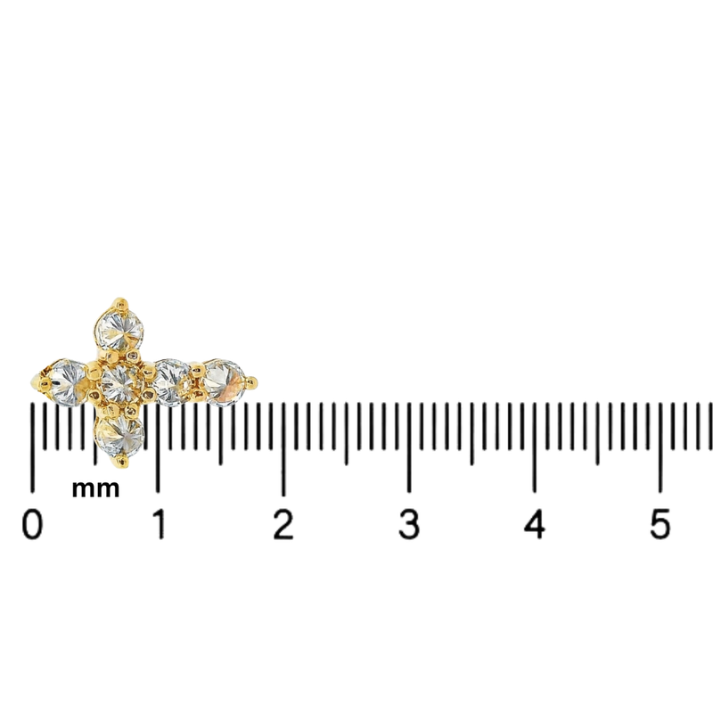 Yellow gold upside-down cross necklace with clear and yellow diamonds in a cluster design.