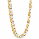 22-inch yellow gold tennis chain with upside down 75 pointer diamonds.