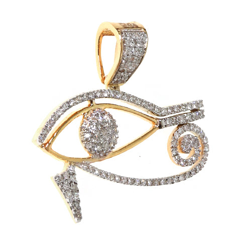 10K Gold Micro Pave Diamond Egyptian Bedouin Evil Eye Charm Pendant, photo 2 of 5
