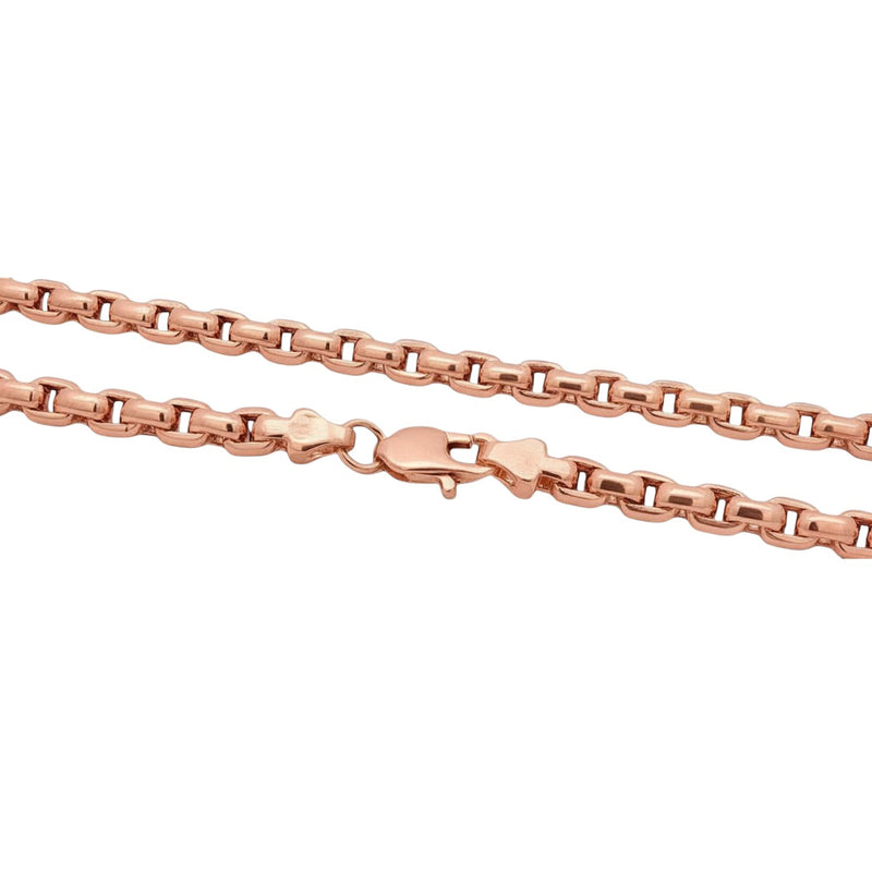 14K rose gold solid round box link chain necklace, 23 inches, 4.5mm thickness.
