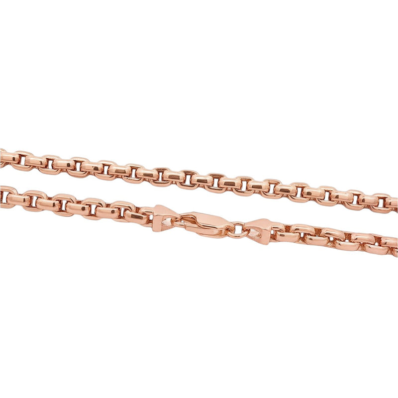 14K rose gold solid round box link chain necklace 24.95 inches, 5.5mm thickness.