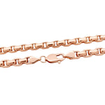 14K rose gold solid round box link chain, 6.4mm thickness, polished finish.