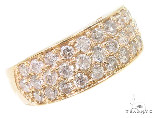 Yellow gold men's ring with three rows of pave-set round diamonds